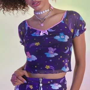 NEW Care Bears Mesh Night Puff Sleeve Crop Top L/XL